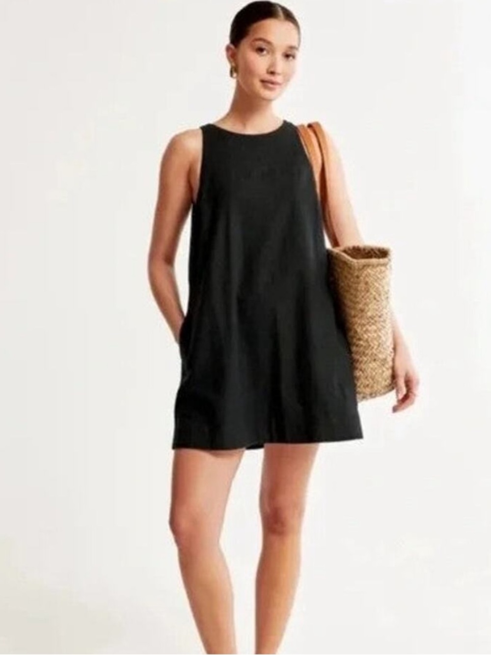 Abercrombie & Fitch High Neck Linen Blend Mini Dress